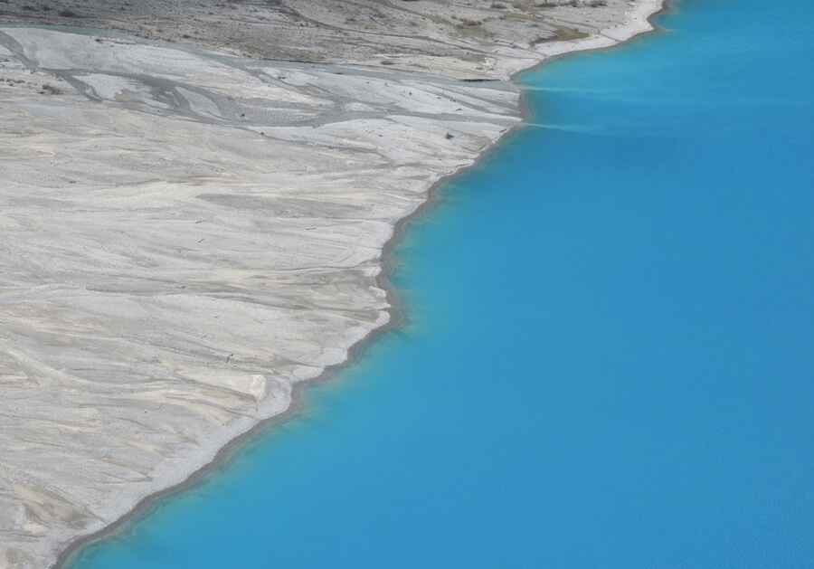 The strange separation of sand and water at Peyto Lake in Alberta